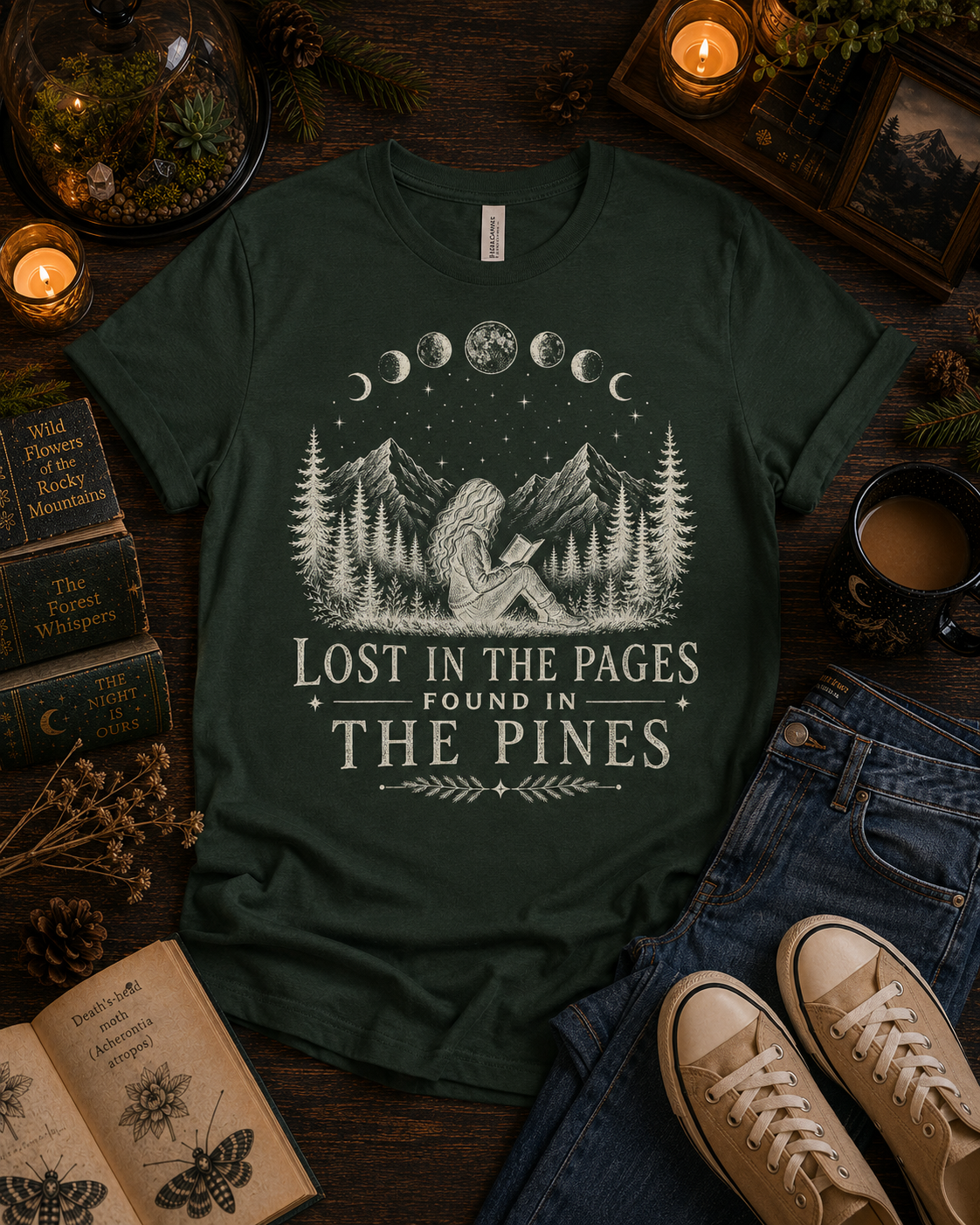 Lost in the Pages Found in the Pines Shirt, Dark Academia Book Lover, Moody Forest Reading Shirt, Gothic Nature Reader Gift, Booktok Shirt